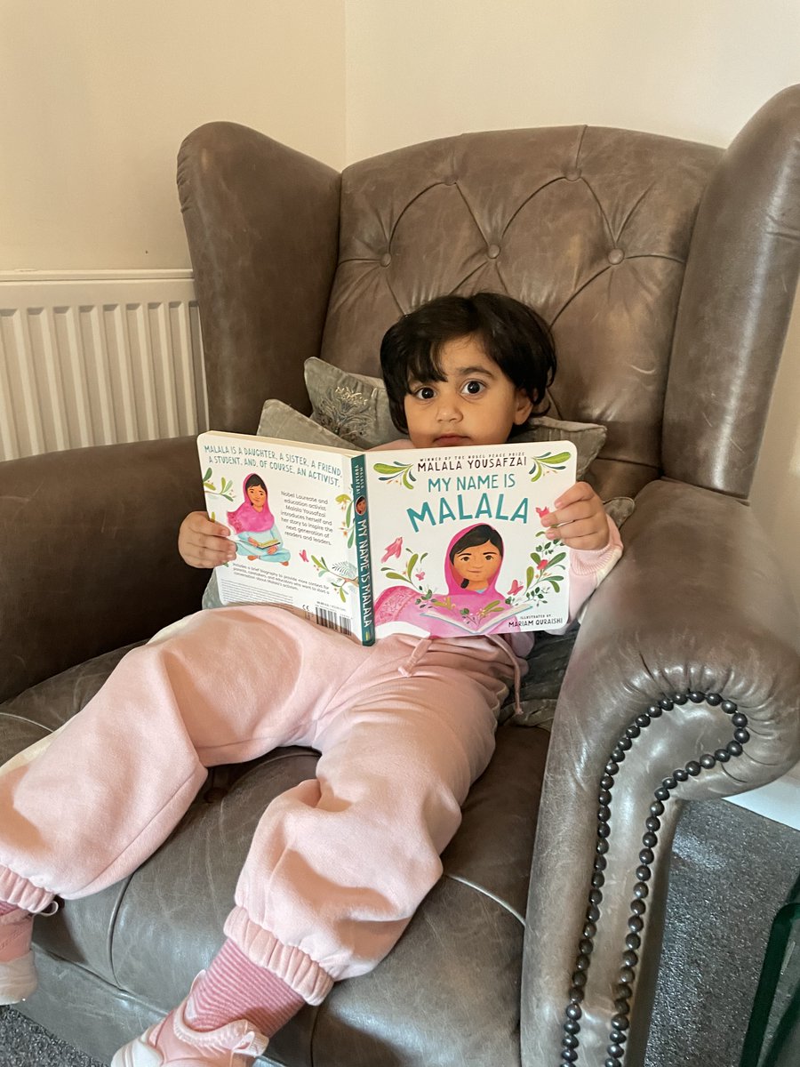 I'm thrilled that now even my youngest friends can read my story. MY NAME IS MALALA, my first board book illustrated by @mariam_qur, is out now. Order here: bit.ly/3FD8Grv (P.S. Eshal gave it a glowing review 🌟)