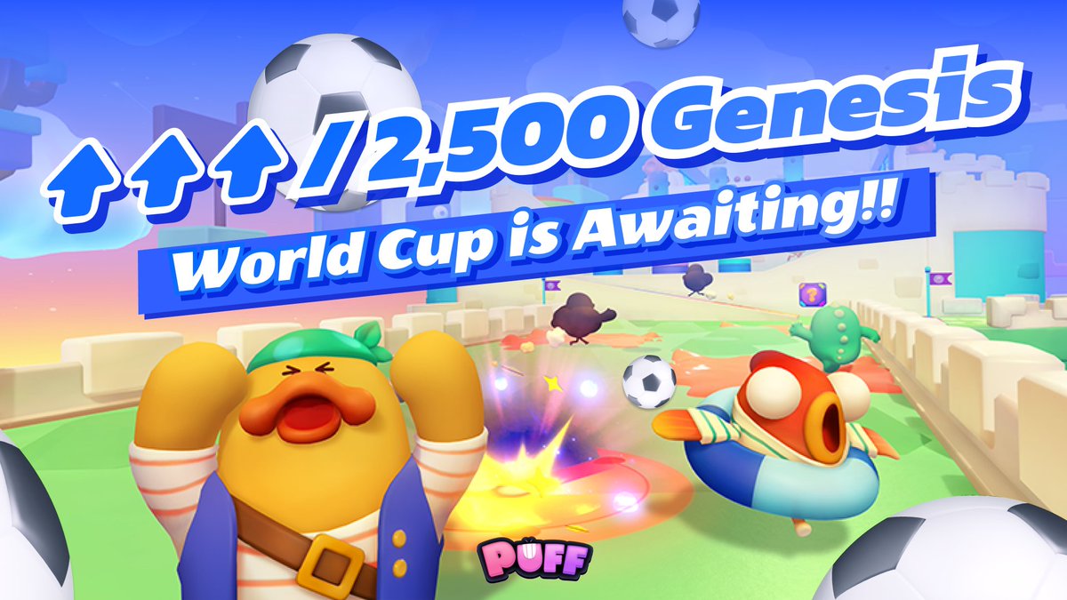 Puffverse's tweet photo. 1,633/2,500 #PuffGenesis have been minted so far 😱
ONLY 867 left for Puffs to draw for FREE &amp; with an 80% possibility of BOOST UP 🔥

Get WL &amp; mint #PuffTicket for the last round
👉🏻 https://t.co/lbkeuPwcJR

Own Genesis to join the upcoming #PuffGo #FIFAWorldCup Beta ver. 🎈 https://t.co/W9SMJJAeo8