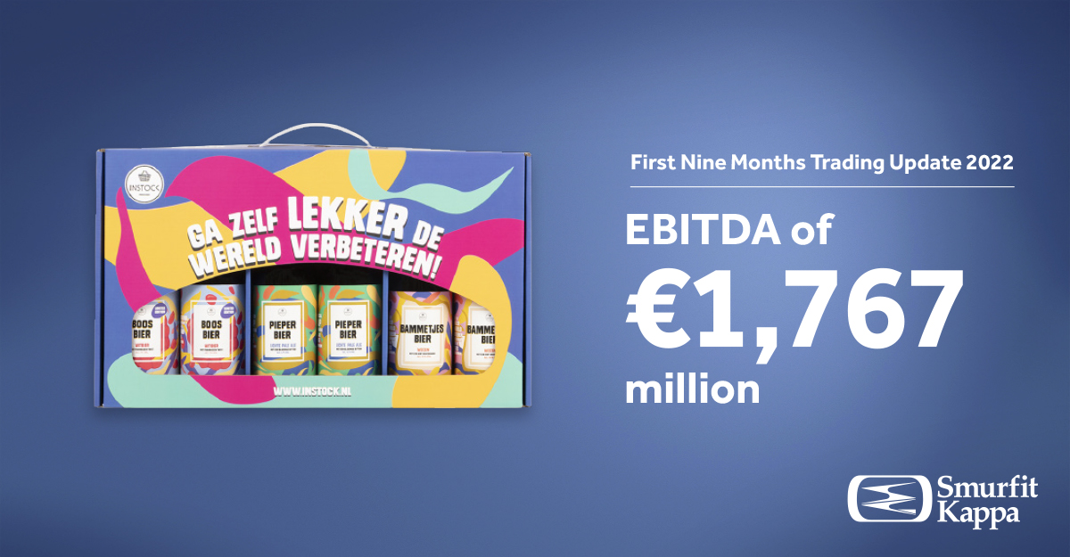 smurfitkappa's tweet photo. For the first nine months of 2022 we delivered an EBITDA up 43% to €1,767 million. Read our latest #SKGTradingUpdate here https://t.co/I3WWRiKYr1 https://t.co/zVdckg1k7L