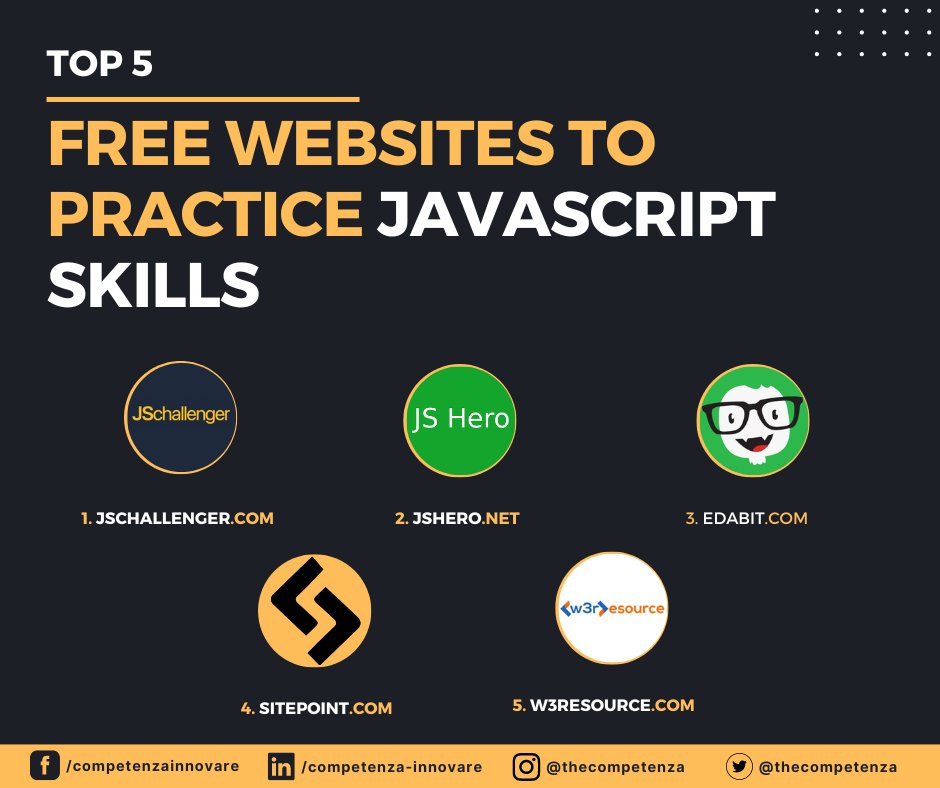 thecompetenza's tweet photo. Top 5 Free Websites To Practice JavaScript Skills
.
.
.
.
.
.
.
.
#javascript #javascripts #JavascriptLibraries #javascriptdeveloper #javascriptbasics #javascriptdevelopers #webdevelopment #css #programming #learntcode #softwaredevelopment #frontend #frontenddeveloper #coding https://t.co/y8we1t8DRd