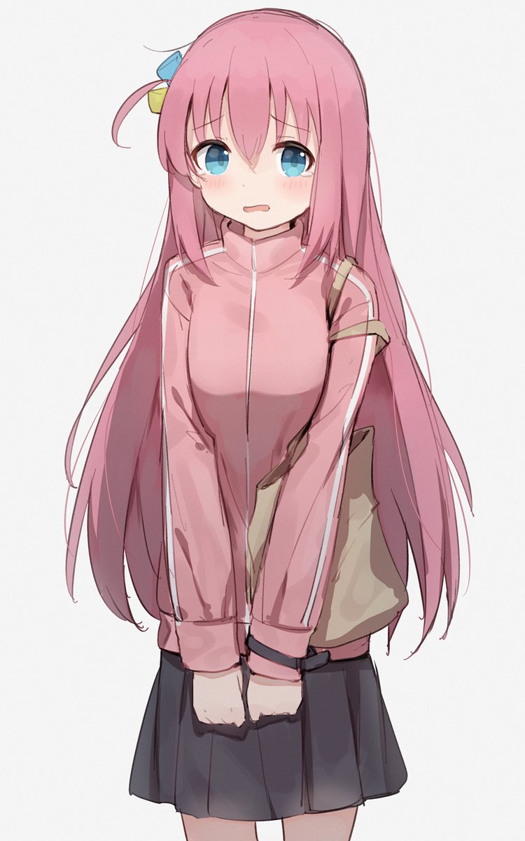 gotou hitori 1girl solo cube hair ornament pink hair jacket track jacket skirt  illustration images