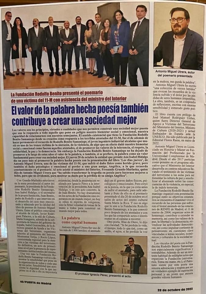 Antonio M. Utrera (@el_volatinero) presentó hace unos días “Los días jueves” en Alcalá de Henares. Gracias a la Fundación Rodolfo Benito por darnos el espacio y la voz, a Ignacio Pérez por presentar el acto y a  Fernando Grande-Marlaska por acompañarnos en un día tan especial.