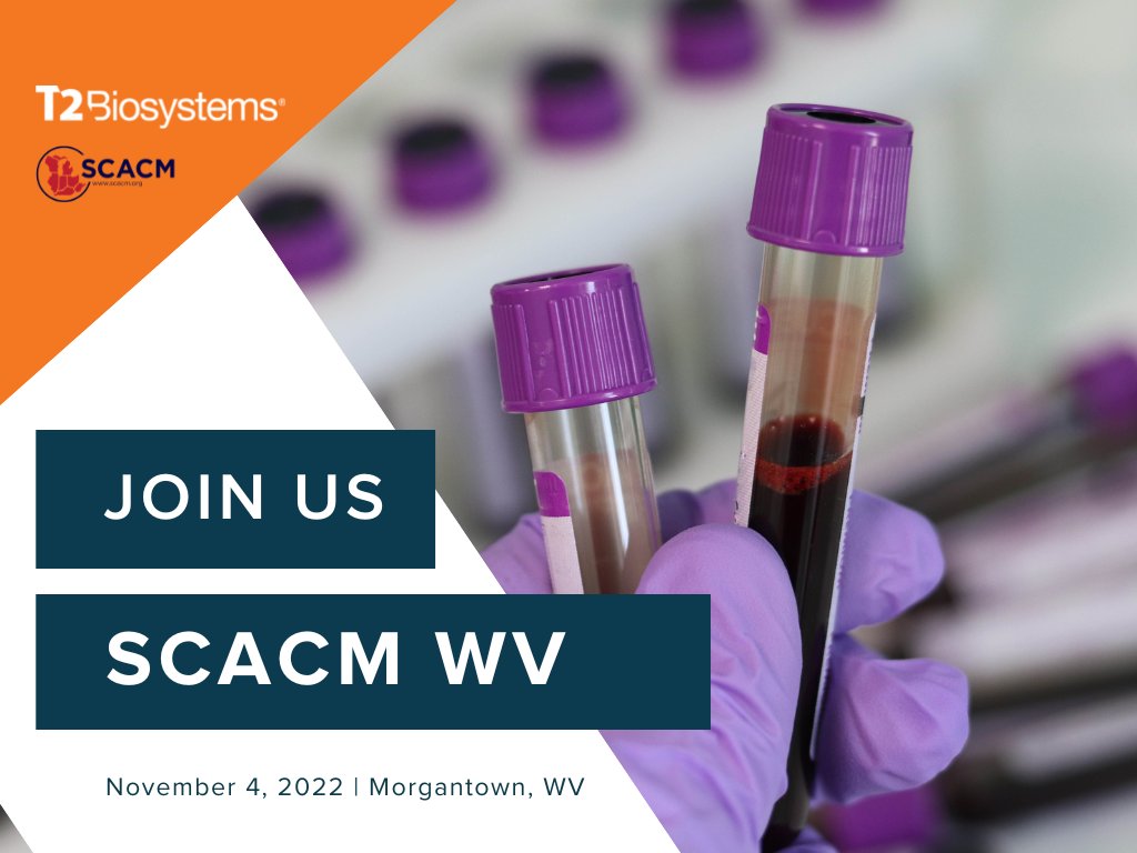 T2Bio's tweet image. Stop by our booth during #SCACM WV&apos;s Fall Meeting to learn how T2Bacteria and T2Candida can help identify bloodstream infections days sooner than the current standard of care. #Microbiology #Laboratory #LaboratoryMedicine #Sepsis