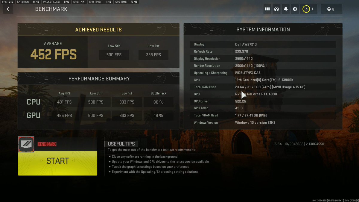 KIRNEILL's tweet photo. We are hitting 450+ FPS on MWII Benchmarks with a @SenseQuality PC Tune

I won’t be satisfied until we are at 500. https://t.co/3vjowbknf7