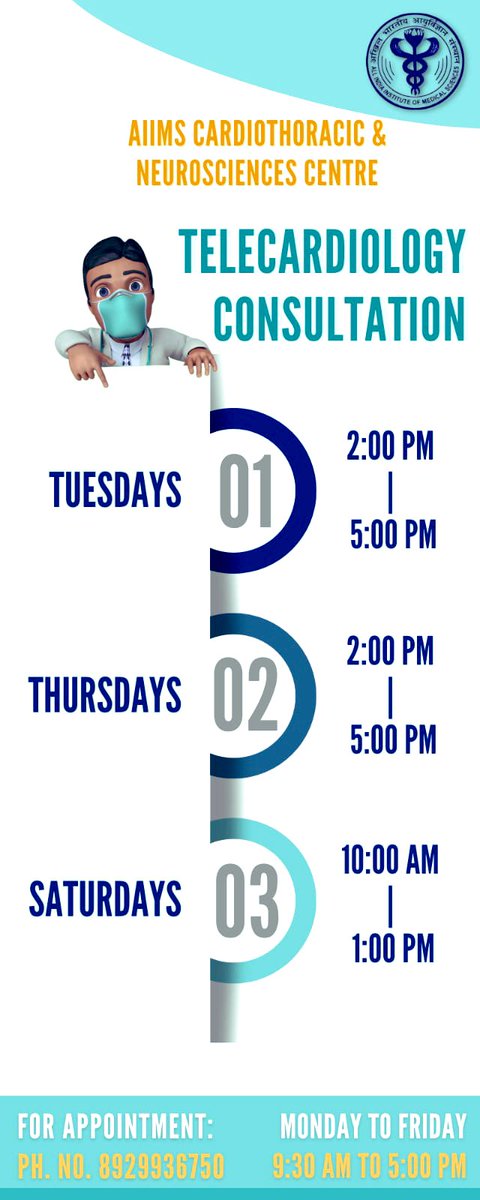 The TeleCardiology Consultation program at AIIMS Delhi began yesterday for follow-up patients. This effort will facilitate patient communication and bring cardiology care to their doorsteps. Appointments by calling at 8929936750 
#DigitalHealth #HealthForAll #SwasthBharat