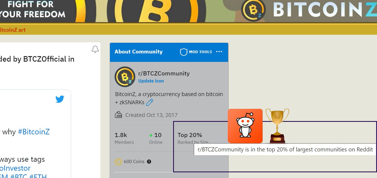 Congratulations for making #BitcoinZ one of the 20% top #communities in #Reddit !

Join Us!
⬇️
reddit.com/r/BTCZCommunity

#BTCZ $BTCZ #altcoins #BSC #BTC    #ETH #1000x #1000xGems #bscgem #Binance   #crypto #Cryptocurency  #decentralized #cryptonews #BSCNews  #Bitcoin