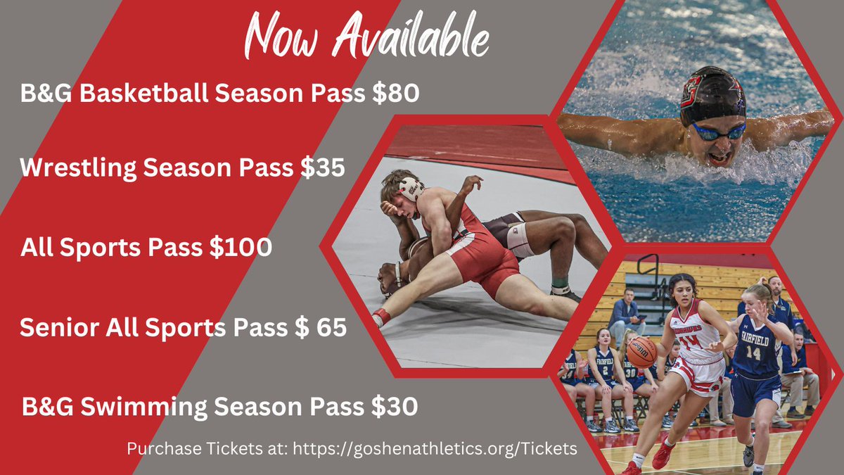 GoshenAD's tweet photo. Winter Season Tickets available here! https://t.co/oJluh1nLRi 
Also available for purchase in the Athletic Office, Mon-Fri 8:00 am-3:00 pm! https://t.co/br7yC5wkOK