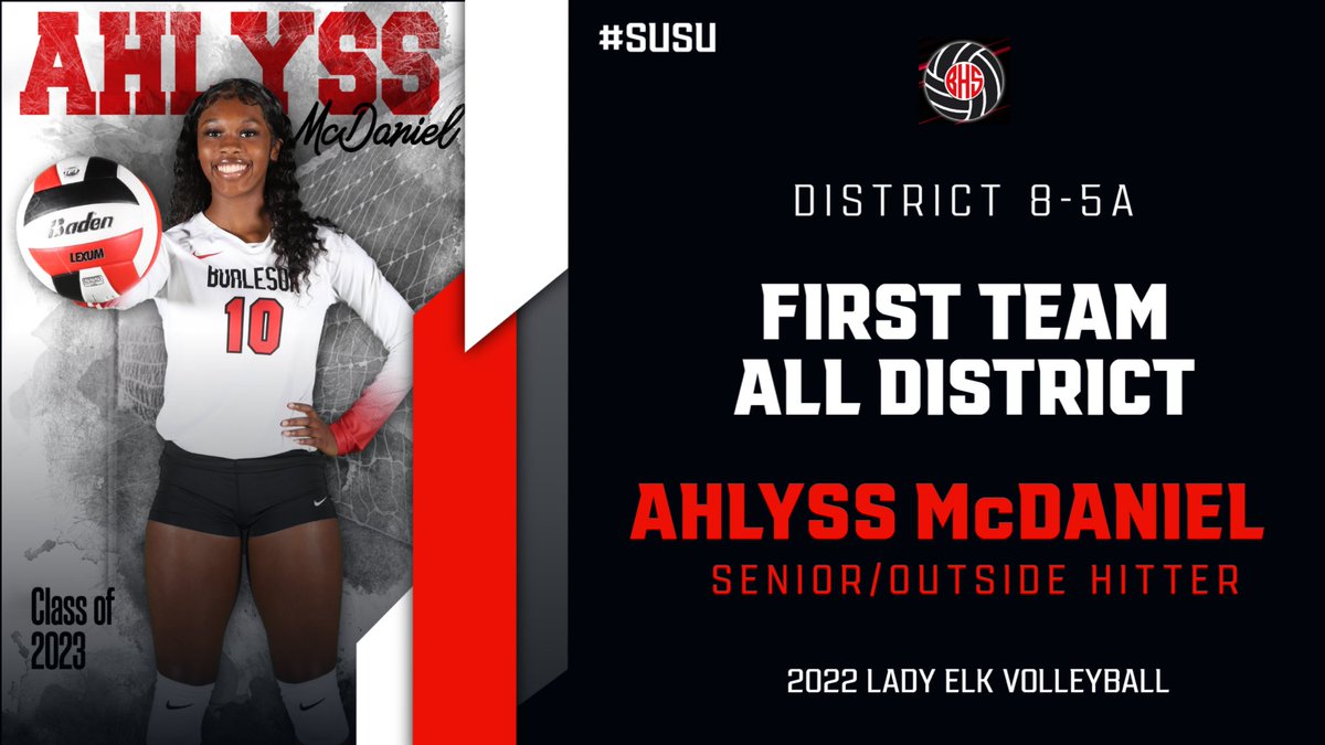 LadyElk_Vball's tweet photo. 🏐8-5A District awards

🔴District 8-5A First Team

▪️Senior, Ahlyss McDaniel
▪️Junior, Peyton Roberts

Way to go ladies! We are proud of you

#SUSU @Gosset41 @CTRsports @BurlesonSports @BHSGAthletics @BurlesonISD https://t.co/T0KC8OKSEA