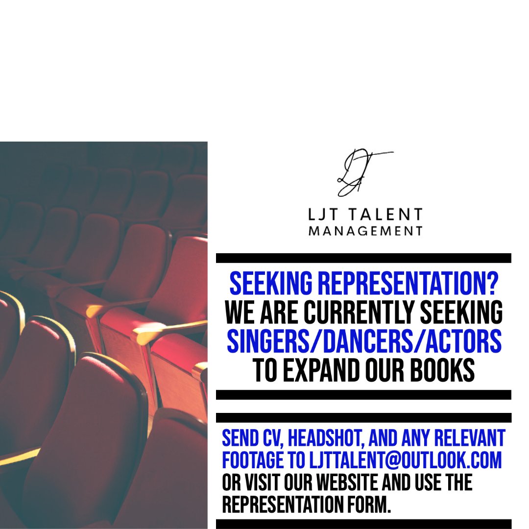 Seeking representation? Get in touch. 

#agency #musicaltheatre #openbooks #audition
#seekingrepresentation #agency