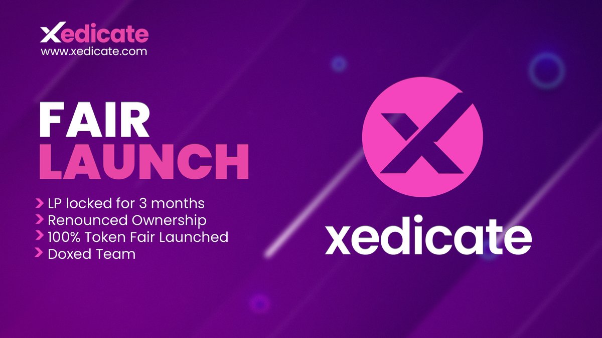 Xedicate's tweet photo. Xedicate $XEDC Fair launched on @PancakeSwap 

🟣LP locked for 3 months
🟣Renounced Ownership
🟣100% Token Fair Launched
🟣Doxed Team

Website: https://t.co/zfym93ybbj
Gitbook: https://t.co/TcujU2wNL0
Community: https://t.co/ZN0x7tOrVH

#Cryptocurency  #BSCGems #BSC #Altcoins https://t.co/TS5sMYMrvG