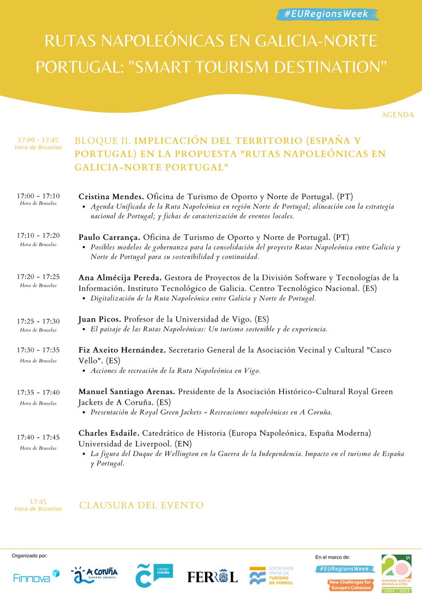 Hoy, 2 de noviembre, el Consorcio de Turismo y Congresos de A Coruña, el Ayuntamiento de Ferrol y la Fundación Finnova, presentan el primer seminario sobre Rutas Napoleónicas en Galicia-Norte Portugal: «SMART TOURISM DESTINATION”.
Para más información: napoctep.eu/el-consorcio-d…