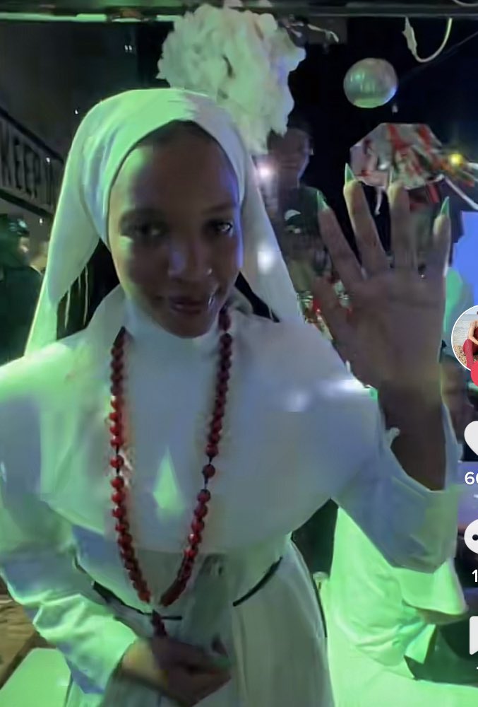 kirya_ug's tweet image. Wearing like a Nun then go to the bar was wrong it's like mocking the Christian religion, this woman  should come out and apologize.