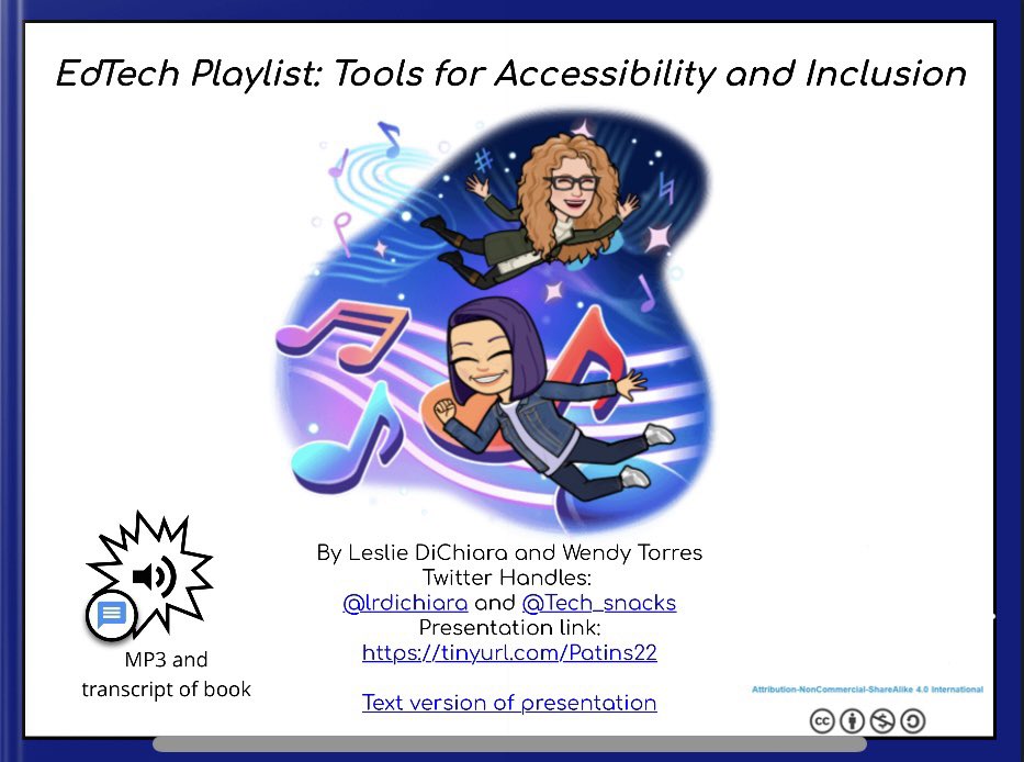 Calling all #PatinsA2E friends!!! Join @Tech_snacks and I today as we share our EdTech Playlist where we discuss and explore tools for accessibility and inclusion. #ATchat @PATINSPROJECT #Patinsicam