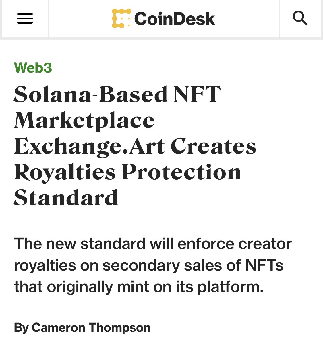 DegenerateNews's tweet photo. BREAKING: @exchgART HAS LAUNCHED A “ROYALTIES PROTECTION STANDARD” THAT WILL ENFORCE CREATOR ROYALTIES ON SECONDARY SALES OF NFTS THAT ORIGINATE ON ITS PLATFORM https://t.co/nU3zFjFYGa