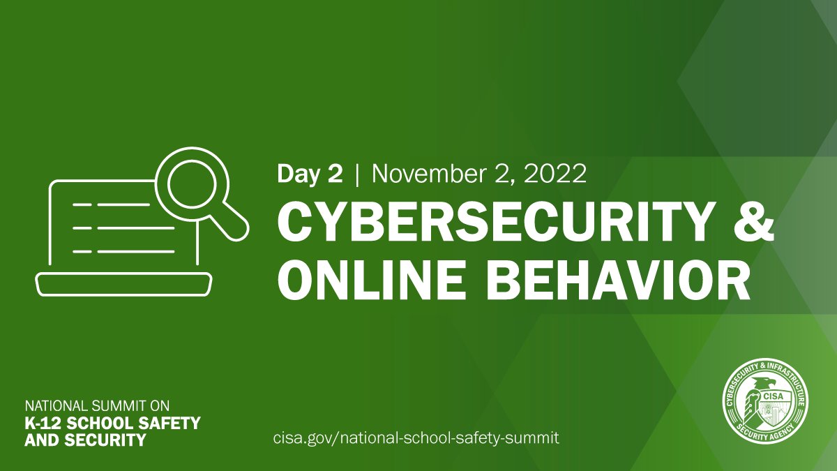 Today at the #K12SafetySummit, <a href="/CISAJen/">ARCHIVED: Jen Easterly</a> will discuss #K12 cybersecurity threats and risks, online safety, and other critical #SchoolSafety topics. Join us: cisa.gov/national-schoo…