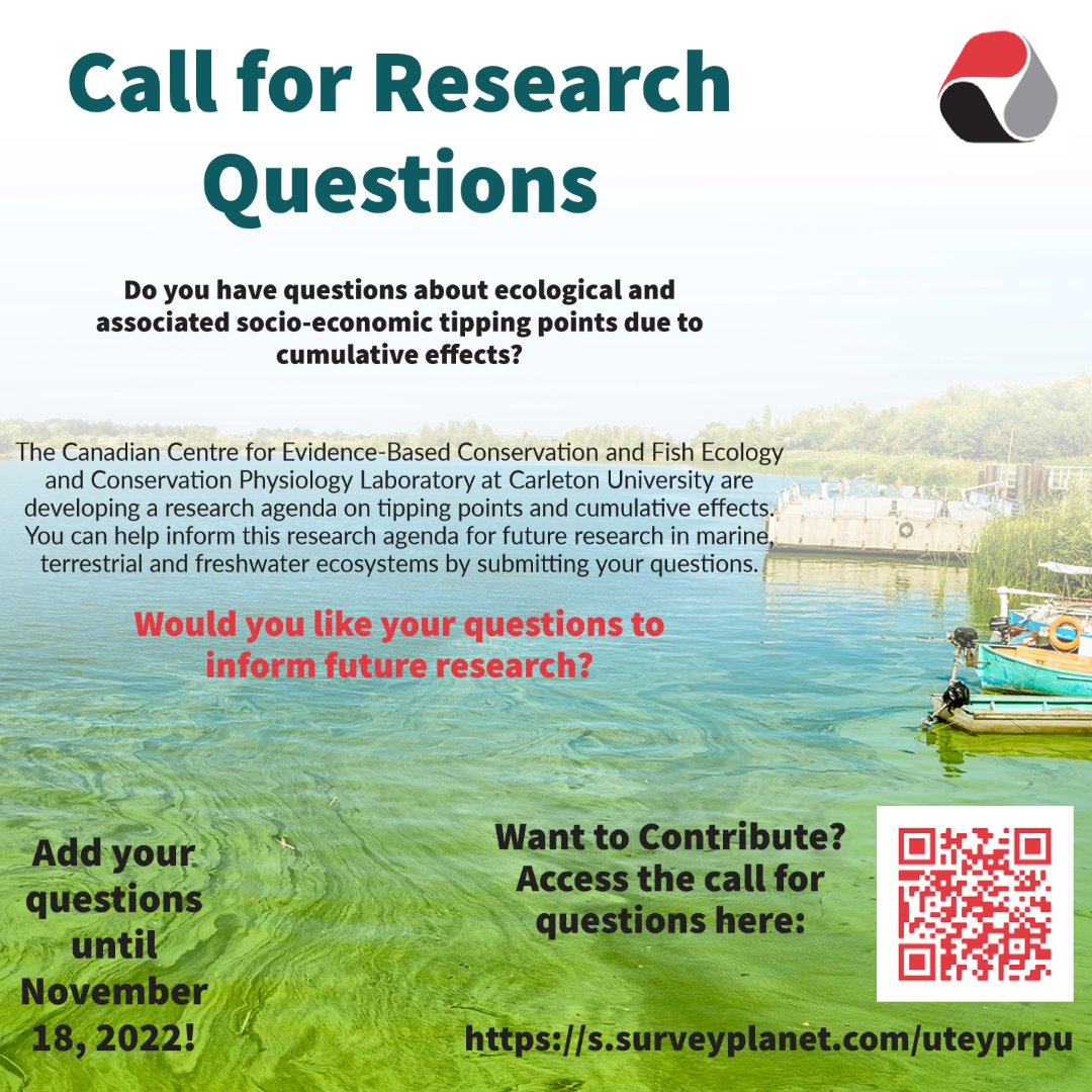Do you have research &amp; management questions about ecological #TippingPoints in #Freshwater, #Marine &amp; #Terrestrial systems? 

<a href="/Canada_CEBCEM/">Canadian CEIC</a> wants to hear your key questions by Nov 18! 

Submit Qs to s.surveyplanet.com/uteyprpu

Check out our project page:  tinyurl.com/4pmtxvnv