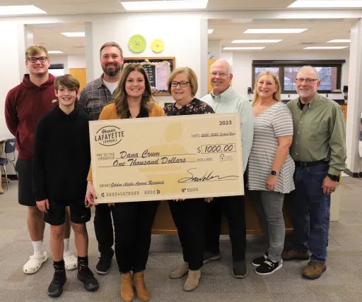 TSCSuper's tweet photo. Congratulations Dana Crum, East Tipp Middle School FACS teacher for being recognized as a @GLCommerce Golden Apple Teacher. Way to go Mrs. Crum! #TSCSchools @EastTipp https://t.co/CCfKiUHoI8