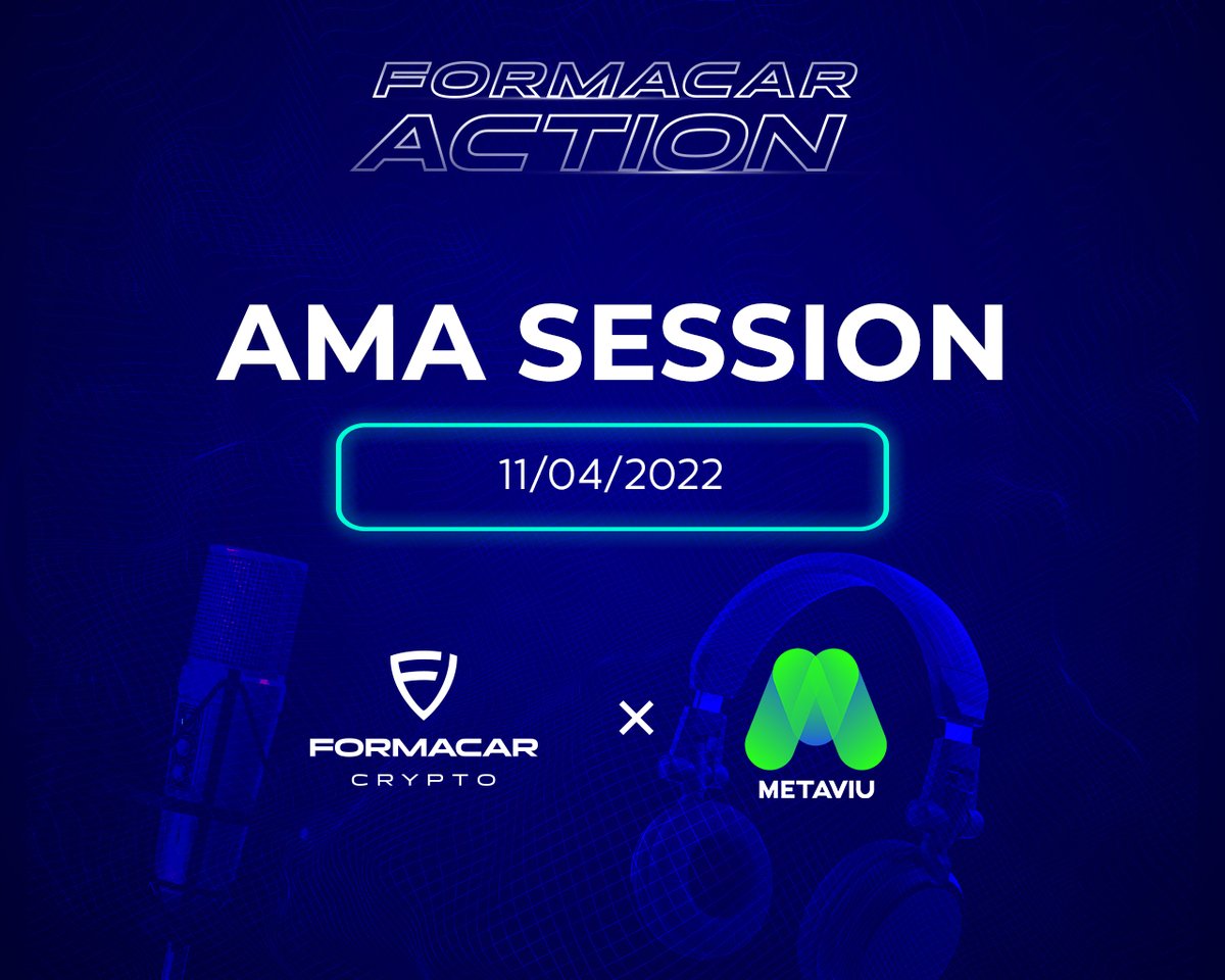 🌐 NEW PARTNERSHIP: #Formacar Crypto x <a href="/meta_viu/">MetaViu</a>

On Friday, 11/04/2022, a joint #AMA session will be held together with the team's new partner - METAVIU.

Discussion titles:
— Working stages of the project, alpha version of Formacar Action
— Upcoming project events
— #Metaverses