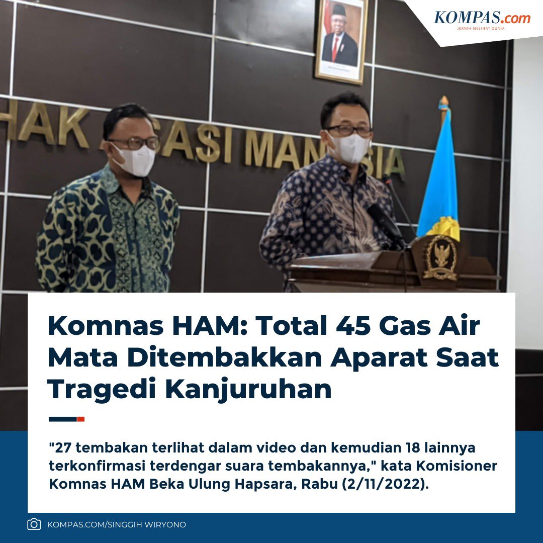 Menurut Komnas HAM, aparat kepolisian sedikitnya menembakkan 45 kali gas air mata di dalam stadion saat tragedi Kanjuruhan #Nasional #Gasairmata #TragediKanjuruhan #Kanjuruhan #KomnasHAM #JernihMelihatDunia Baca selengkapnya di bit.ly/3zBBQ6y