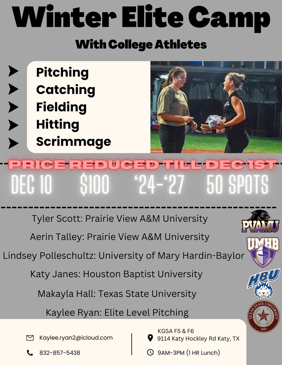kayleemiculka's tweet photo. Price reduced &amp; spots are filling! Great opportunity to work with some local collegiate athletes! 
Register here 👇🏼
https://t.co/YRGsOQMeGF https://t.co/CtUQ3dTrRg