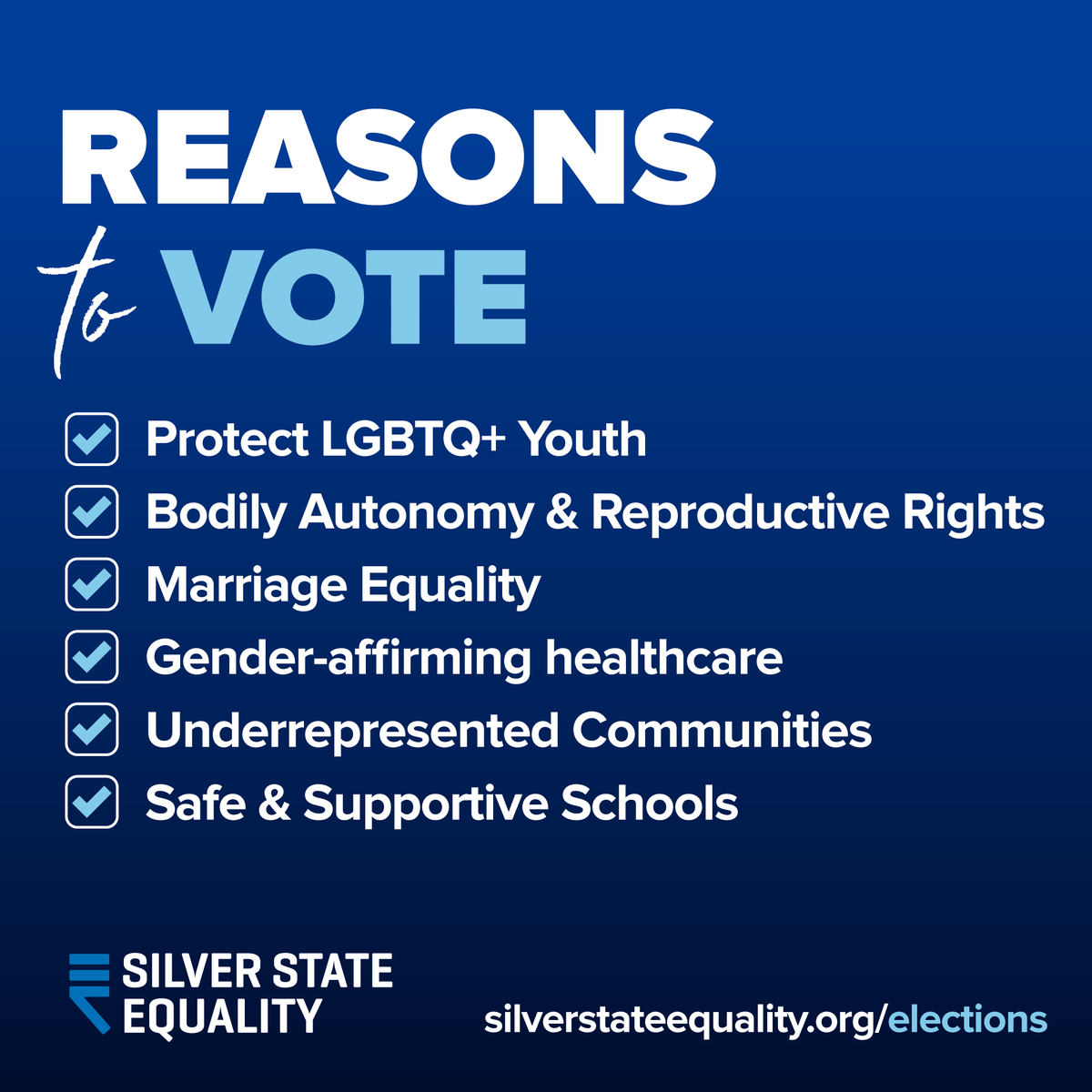silverstateeq's tweet photo. Not sure why you should vote, we have 6 reasons your voice matters.
*
*
*
*
*
#voteforequality #nowisthetimetovote #vote2022 #getoutandvote #itstimetovote #silverstateequality #equality #pridenevada #lasvegaspride #vegaspride #andstillwerise #pridemonth #pride #pridelasvegas https://t.co/glTtkM3NmW