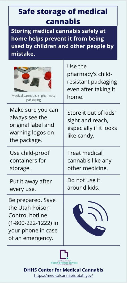 utahpoison's tweet photo. Medical cannabis is used as an alternative treatment for a variety of health conditions. If you have cannabis in your home, stay #PoisonSafe by following these storage tips! Questions? Call #PoisonHelp at 1-800-222-1222. Our EXPERT advice is FREE and CONFIDENTIAL. https://t.co/lmekBOhVm4