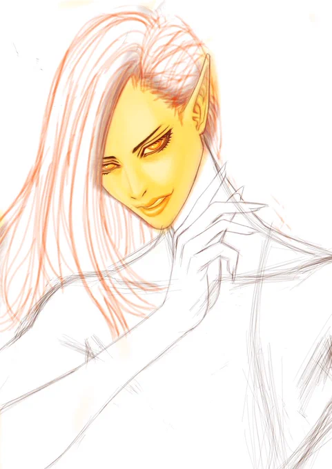 家で落ち着いて真面目に描き直し始めます。明日もお仕事なので、今夜はここまで。お休みなさい(-_-)zzz 
