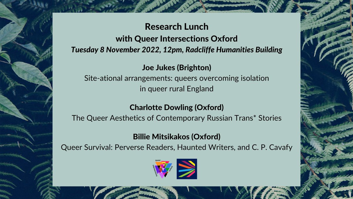 Join us on Tuesday 8 November 2022 for our next RESEARCH LUNCH, which will take place at 12pm in the TORCH Seminar Room in the Radcliffe Humanities Building! 🍏