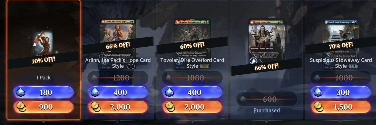 ArenaDailyDeals's tweet photo. Here are the #MTGArena Daily Deals for today! #MTG #MTGA #ARENAPACKS https://t.co/49J3ahZ7Uq