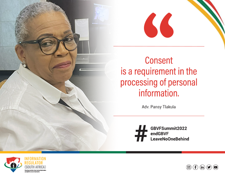 InforegulatorSA's tweet photo. 💡Individuals' permission is necessary before any processing of their personal data may begin.

#GBVFSummit2022
#endGBVF 
#LeaveNoOneBehind 🇿🇦
#POPIA https://t.co/VLClNPTyFv
