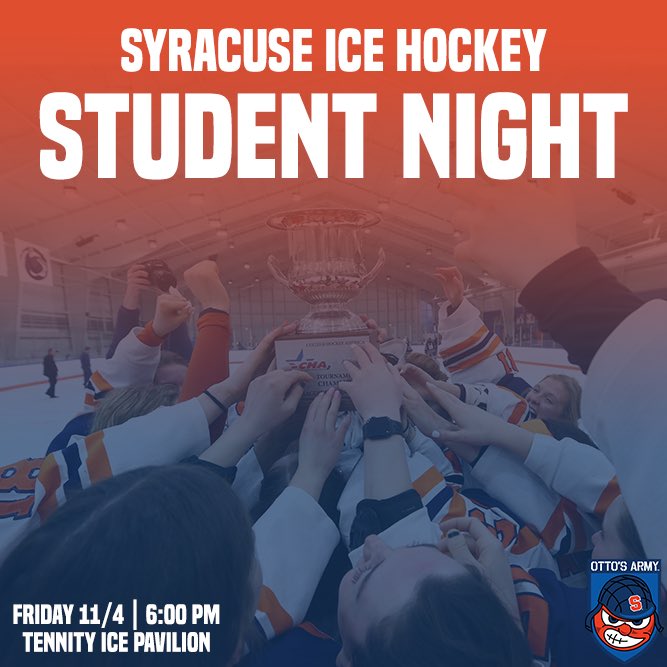 OttosArmy's tweet photo. This Friday is STUDENT NIGHT for @cuseice 🍊 The first 50 fans will get a free T-shirt! Entry is free for all students. https://t.co/rejm6ffPzV