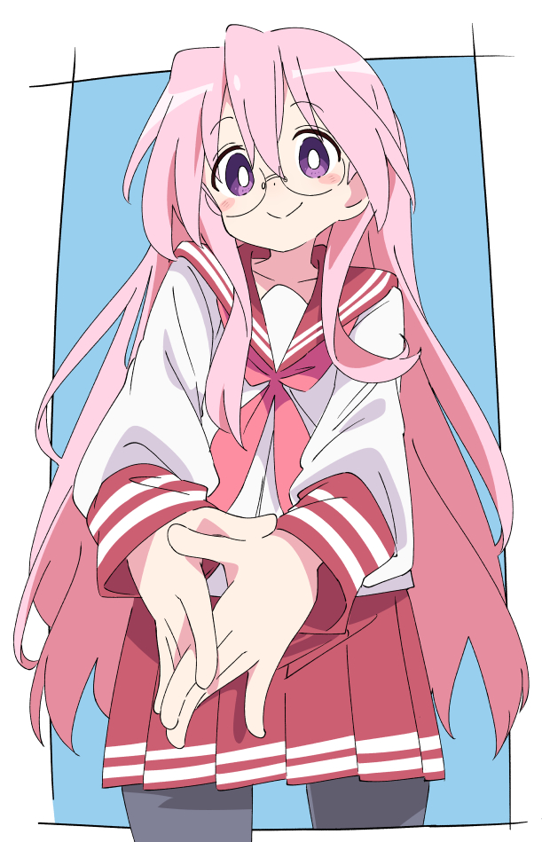 takara miyuki 1girl glasses solo school uniform pink hair ryouou school uniform pantyhose  illustration images