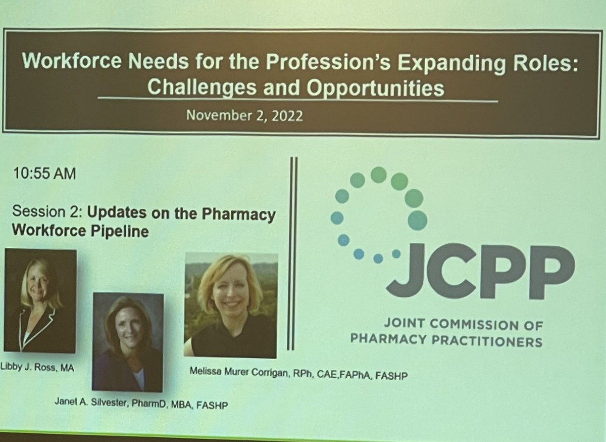 LynetteBBaker's tweet photo. Very glad to have @AACPharmacy and @ASHPOfficial colleagues provide information on the Pharmacy Workforce Pipeline at the JCPP meeting! @MurerCorrigan @LibbyJRoss https://t.co/iTlmQbRdMq