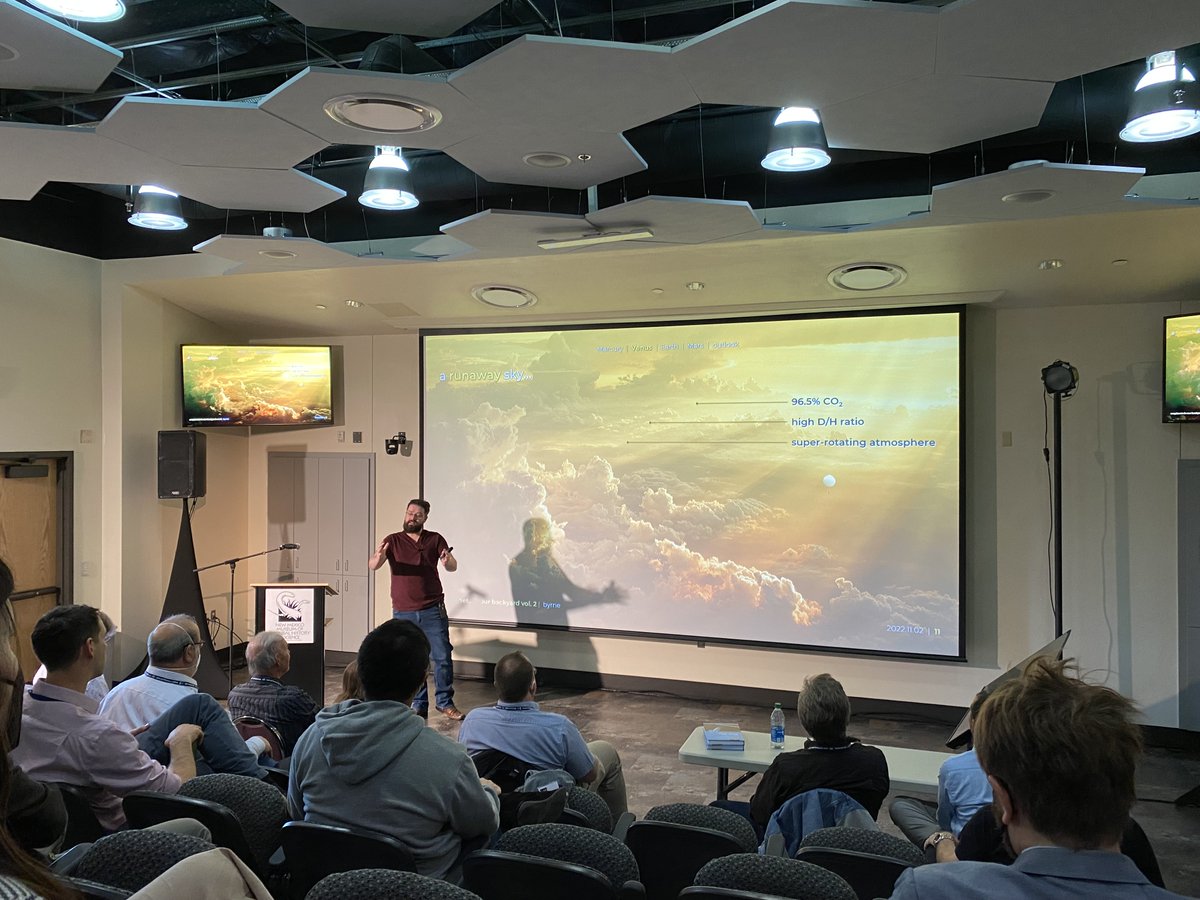 Now we are hearing about @ThePlanetaryGuy's favorite planet, Venus! He says it is "criminally understudied, but that's changing" with upcoming NASA and ESA missions VERITAS, DAVINCI, and EnVision!