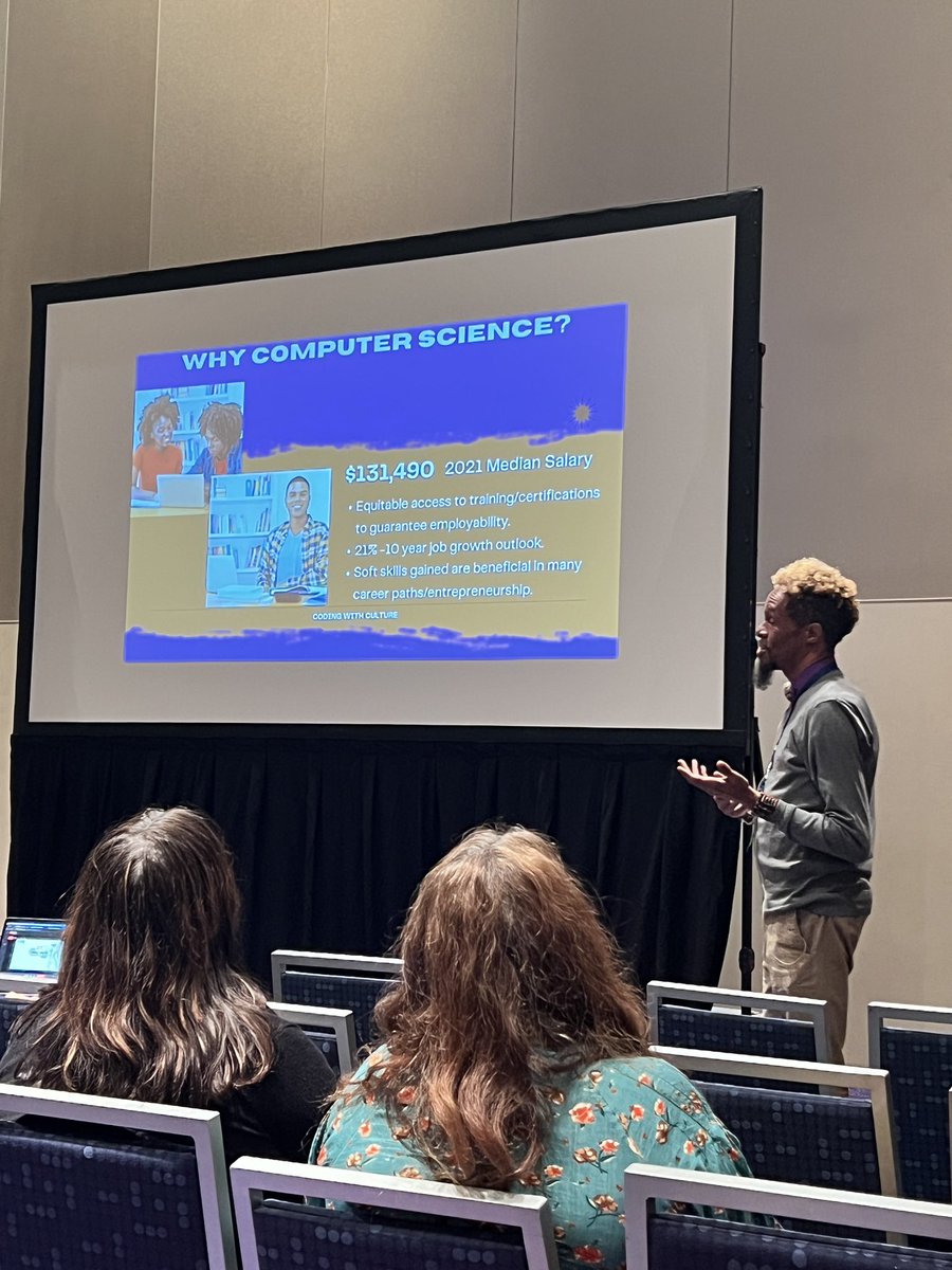 TeamBorders's tweet photo. In a session where @CodingWCulture is presenting and he’s setting the foundation on the importance of CS In education. 

He gave a S/O to the work @thepropelcenter is doing down in the AUC! 🙌🏾❤️ #EdFarm #PropelCenter #GaETC22 https://t.co/GigXoE48Qo