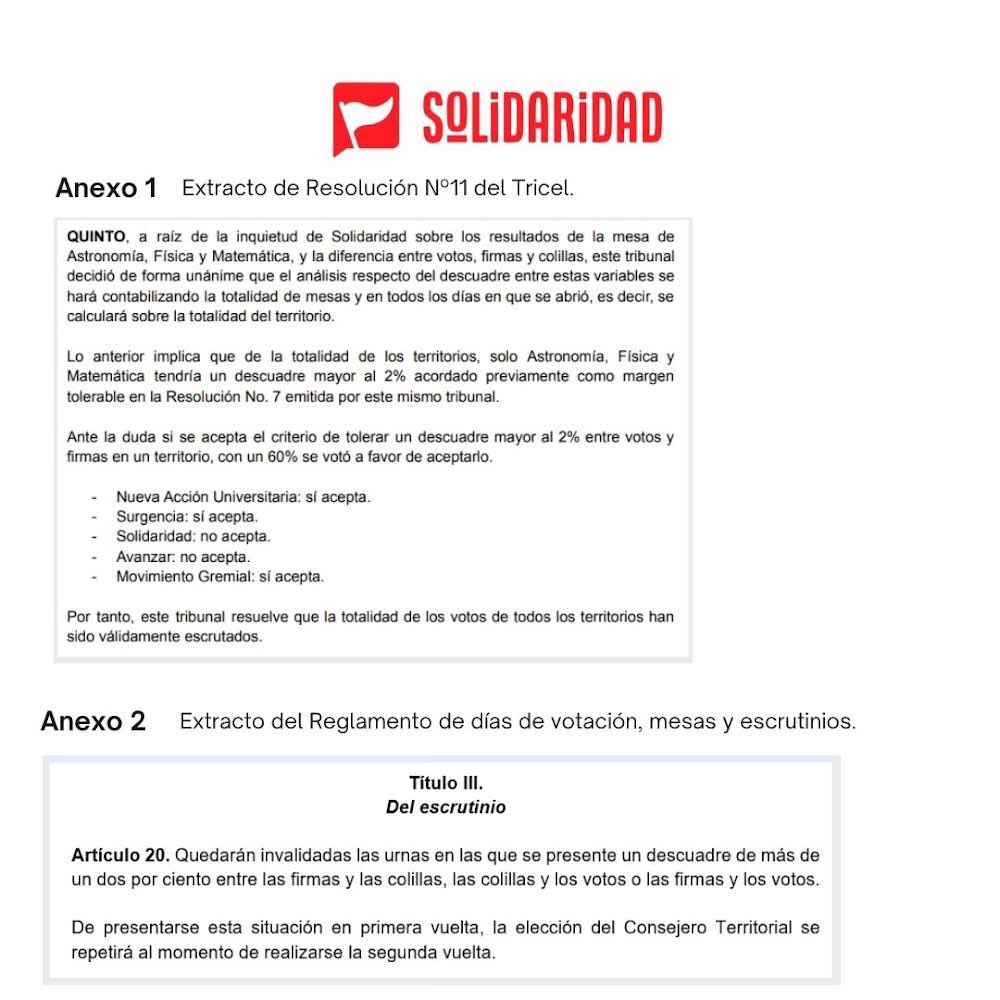 [DECLARACIÓN]
Ante la resolución N°11 emitida por el Tribunal Calificador de Elecciones FEUC el pasado viernes 28 de octubre, como Movimiento Solidaridad UC, declaramos lo siguiente: