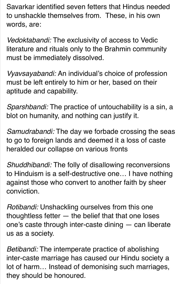 harshmadhusudan's tweet photo. Veer Savarkar’s seven shackles of Hindu society. Worth replugging. #Hindutva https://t.co/RoMTJXJeHG