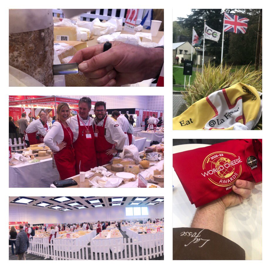 Lafosseindorset's tweet photo. Today is the #WorldCheeseAwards where @DorsetDemoChef has been flying the flag for #Dorset. Judging incredible cheeses from around the world meeting friends &amp; colleague’s old &amp; new. A smooth oiled machine again by @guildoffinefood. https://t.co/FWsXZEeMm3