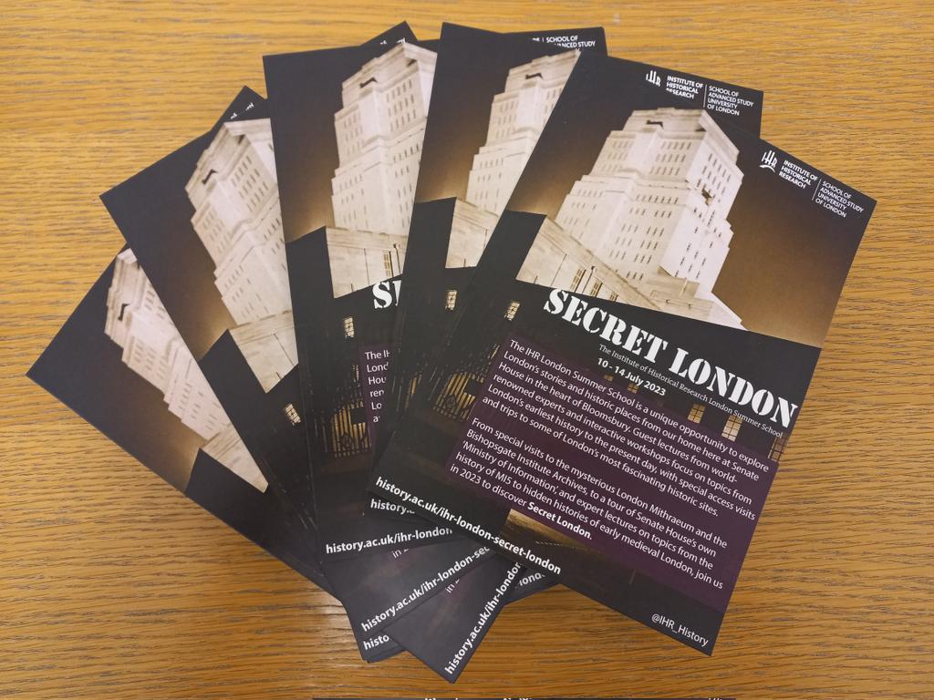 Just picked up these gorgeous flyers for the @ihr_history #London #SummerSchool 2023: #Secret London. 😍🔒🤫 All ready to take to #NACBS2022 next week! @TheNACBS