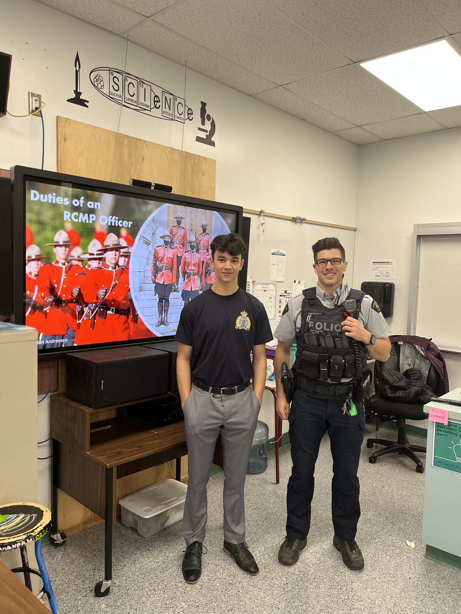 Congratulations Jaden on a successful Gr. 12 Capstone presentation! We learned about career paths in the RCMP, had a visit from a guest officer, learned about gear and RCMP vehicles. Keep up the great work Gr. 12s in sharing your career goals and passion projects! @rupertschools