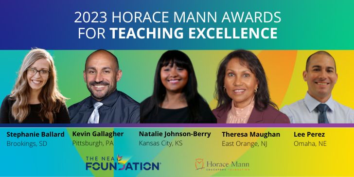 The NEA Foundation (@neafoundation) on Twitter photo We’re thrilled to announce the 2023 <a href="/HoraceMann/">Horace Mann</a> Awards for Teaching Excellence recipients!
These 5 exceptional educators will be honored at the Salute to Excellence in Education Gala in May and each will receive a $10k award!
Get to know the awardees: neafoundation.org/ideas-voices/e… We’re thrilled to announce the 2023 <a href="/HoraceMann/">Horace Mann</a> Awards for Teaching Excellence recipients!
These 5 exceptional educators will be honored at the Salute to Excellence in Education Gala in May and each will receive a $10k award!
Get to know the awardees: neafoundation.org/ideas-voices/e…