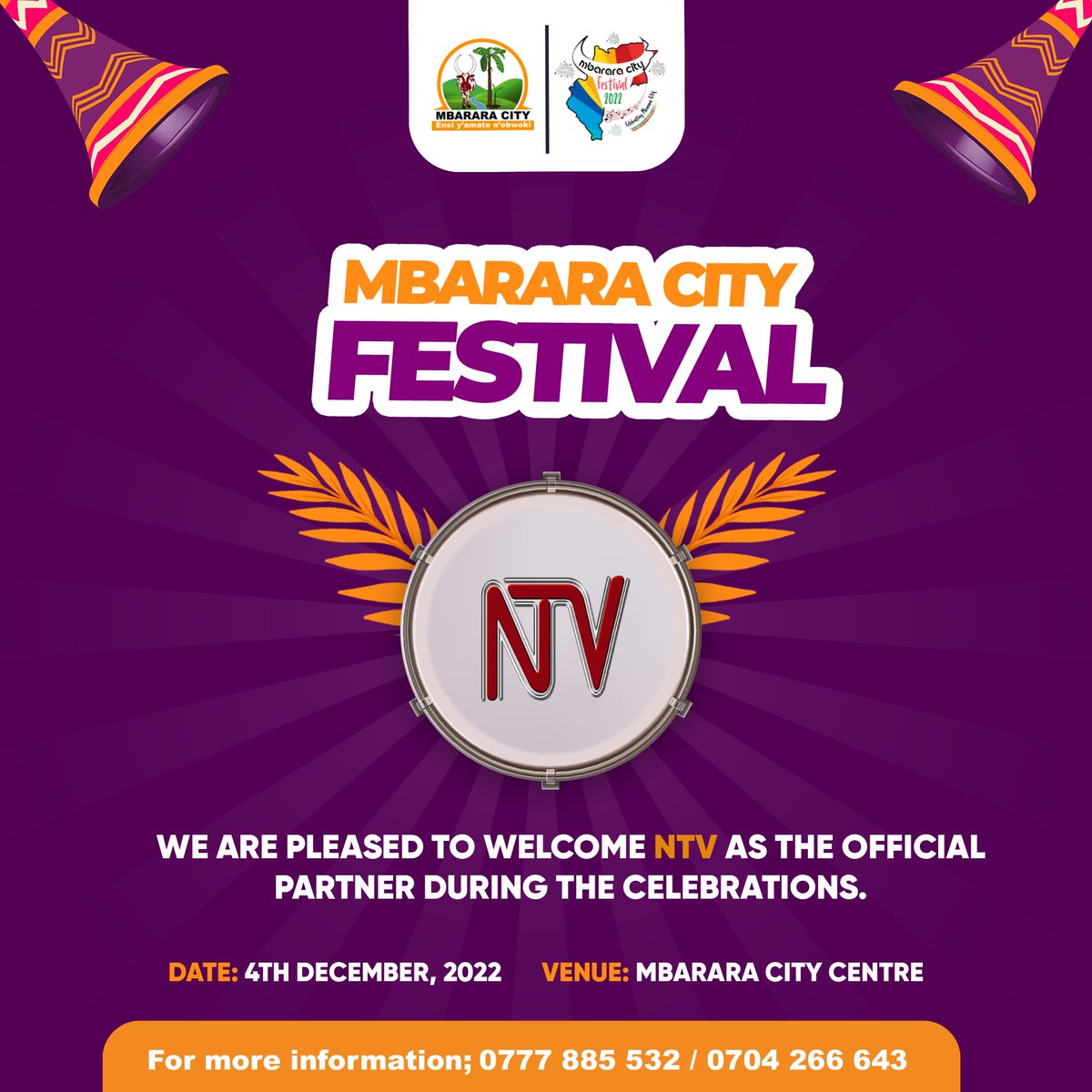 ShowbizUganda's tweet photo. @ntvuganda has joined as the official partner of Mbarara City Festival slated for 4th December at Mbarara City Centre. There will be lots of activities and performances. Entrance is totally free... https://t.co/2YAiRcKoMP @SetGaming https://t.co/R5eW2K9TdX
