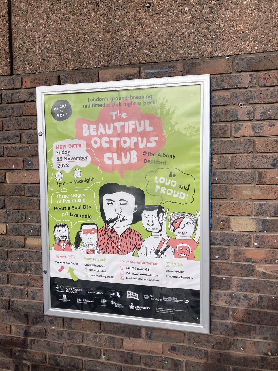 Posters are up outisde @TheAlbanySE8, countdown to The Beautiful Octopus Club begins! 🐙 heartnsoul.co.uk/boc-page