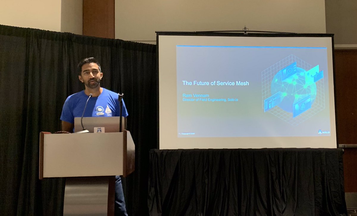 First session of #AllThingsOpen Day 2 is @RamVennam pinch hitting for @christianposta with The Future of Service Mesh.