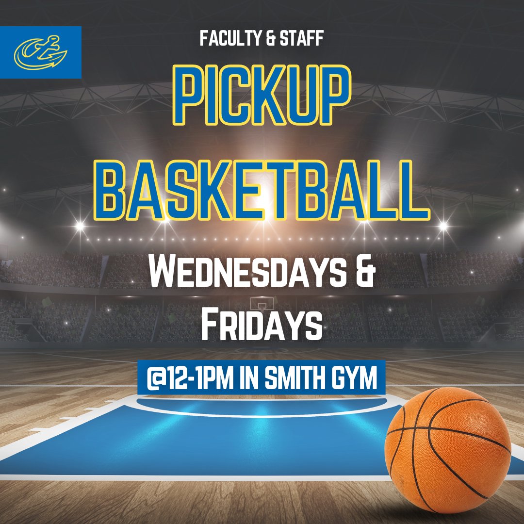 In the mood for some pickup basketball with fellow Mariners? This is for faculty and staff. Stop by the Smith Gym every Wednesday and Friday from 12-1 PM to play! #WeAreMariners