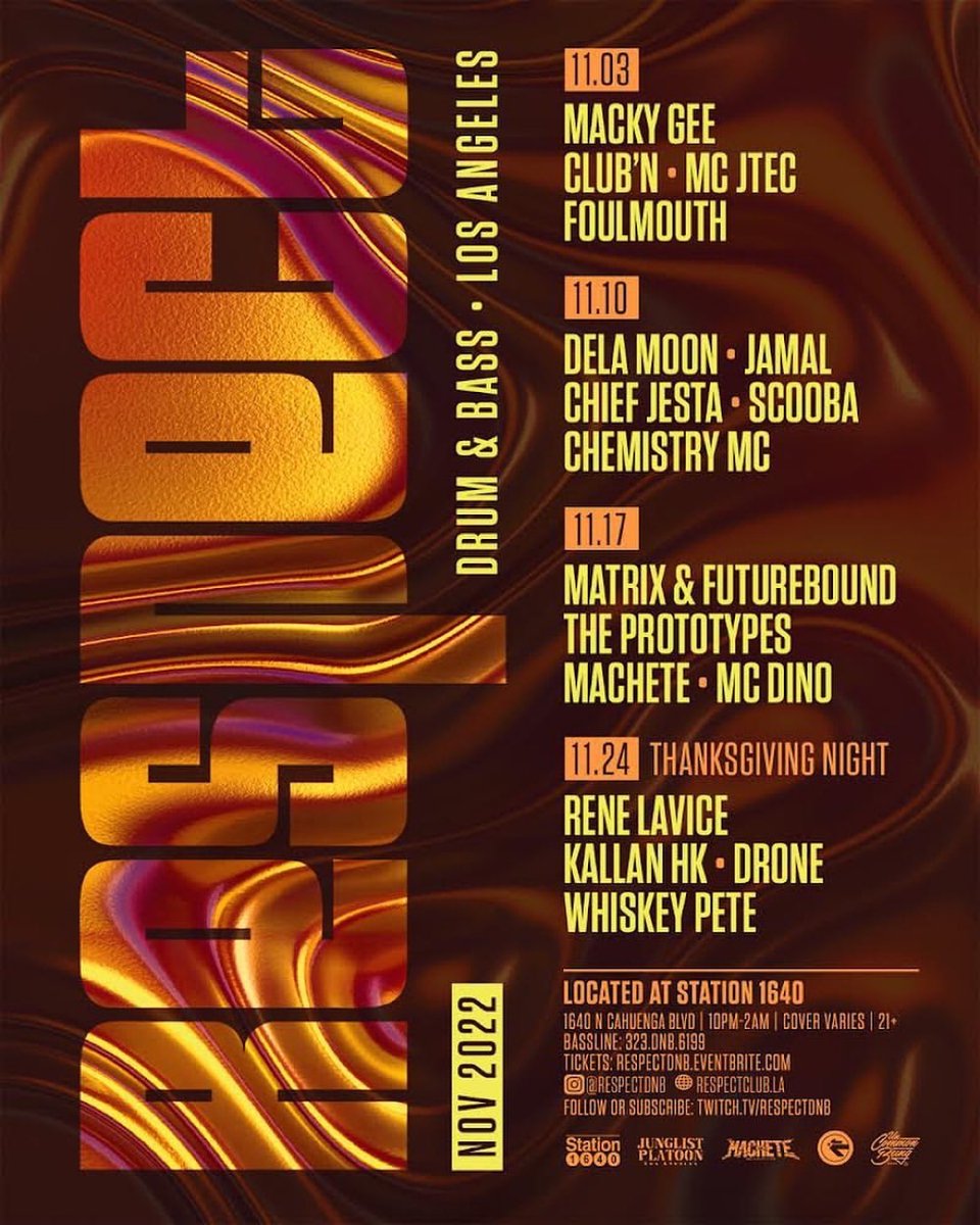 Have you seen our November events calendar yet? 🔥🔥🔥🔥

#drumandbass #dnb #respectdrumandbass #respectdnb #losangeles #drumnbass 

Tickets: respectdnb.eventbrite.com