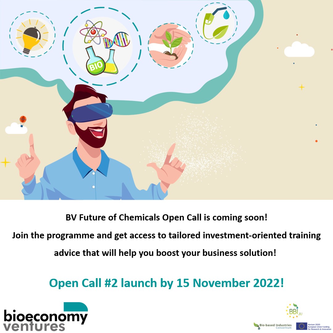 <a href="/BioeconomyV/">BioeconomyVentures</a>  #𝐅𝐮𝐭𝐮𝐫𝐞 𝐨𝐟 #chemicals  𝐎𝐩𝐞𝐧 𝐂𝐚𝐥𝐥 is #coming🔜

Join the #programme and get access to tailored investment-oriented #training #advice that will help you #boost your #business solution 💥

𝐎𝐩𝐞𝐧 𝐂𝐚𝐥𝐥 𝐥𝐚𝐮𝐧𝐜𝐡𝐞𝐝 🚀 𝐛𝐲 15 November 2️⃣0️⃣2️⃣2️⃣
