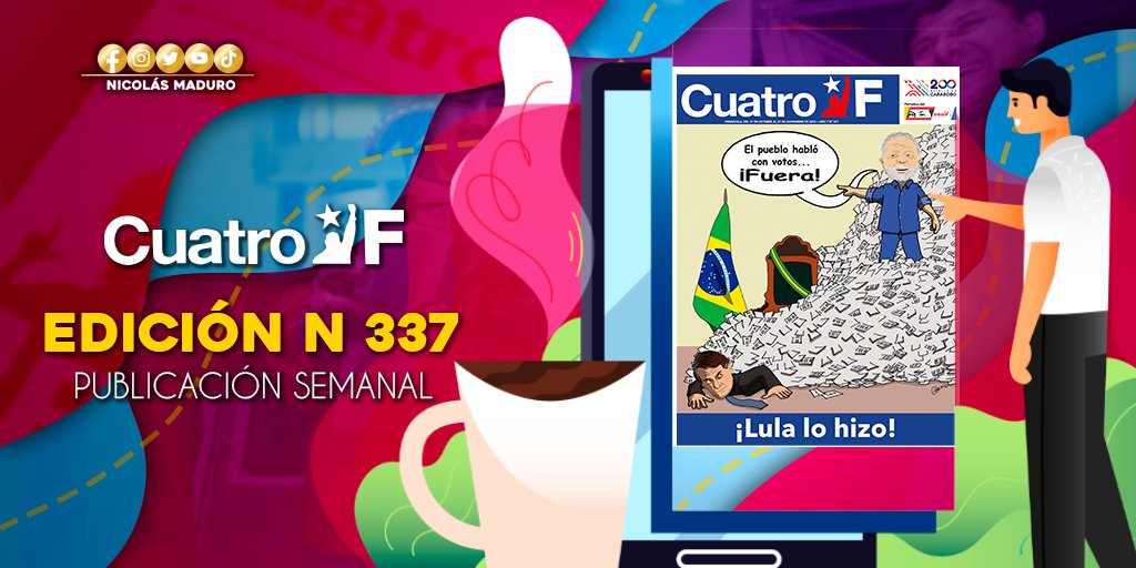 NicolasMaduro's tweet photo. Un nuevo camino se abre en América Latina, la unión y la construcción de un nuevo mundo es posible. Esto y más, en el excelente análisis de la edición N° 337 del @CuatroFWeb. ¡Lee y Comparte! ==> https://t.co/ZRpAHRGRO3 https://t.co/pn1CVXXgsz