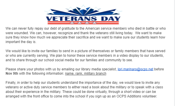 Veteran's day is approaching!