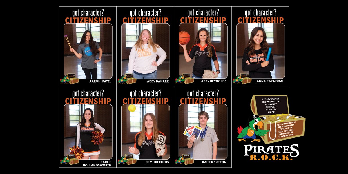 November's Pirates ROCK character trait is CITIZENSHIP: providing service and duty to your community. #PCR3Proud of <a href="/PCHSHalls/">PCHS Halls</a> CITIZENSHIP Got Character Seniors: Aarohi Patel, Abby Banark, Abby Reynolds, Anna Swenddal, Carlie Hollandsworth, Demi Riechers, and Kaiser Sutton!